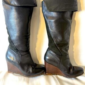 Black Leather Wedge Boots